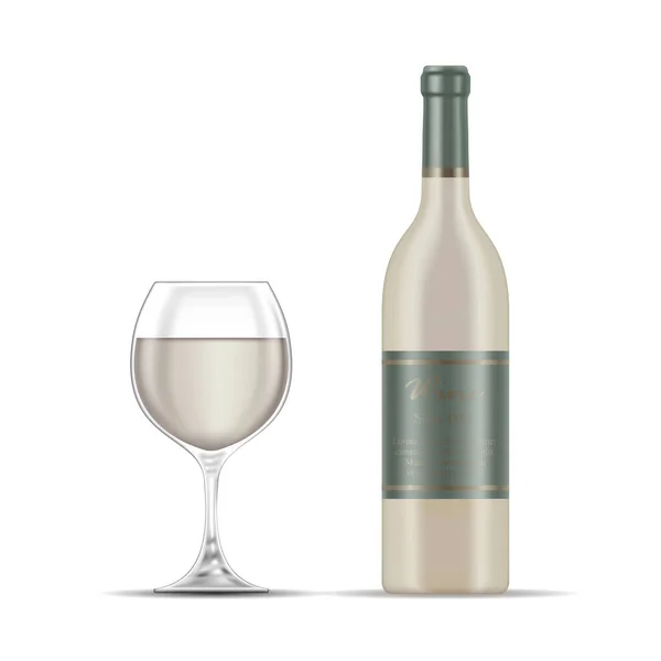 Ilustração Copo Vinho Branco Garrafa Vinho Isolado Fundo Branco — Vetor de Stock