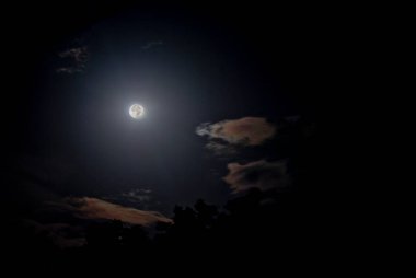 Gece gökyüzünde Ay 'ı görebilirsiniz. Luni' nin dairesi görünür. Çok güzel bulutlar.