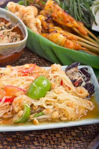 Papaya salad and local food — Stock Photo, Image