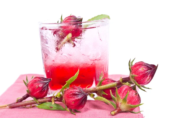 Rosellensaft mit getrockneter Rosellenblüte — Stockfoto