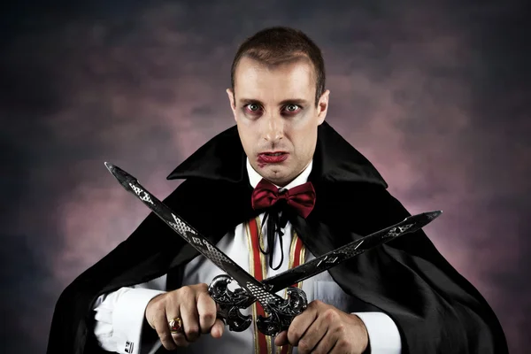 Portrait of a man with Count Dracula style make-up. Shot in a studio. — Stock Photo, Image