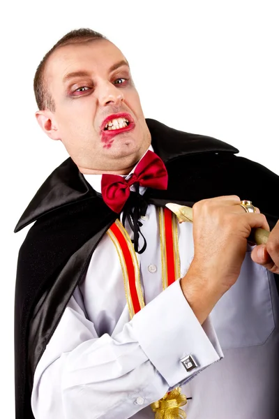 Portret van een man met graaf dracula stijl make-up. schot in een studio. — Stockfoto