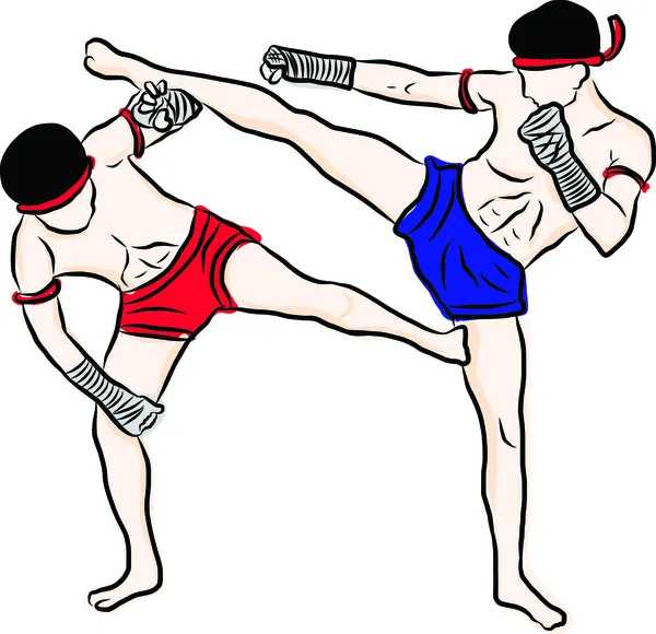 以手绘泰国武术和泰拳泰国然 — 图库矢量图片