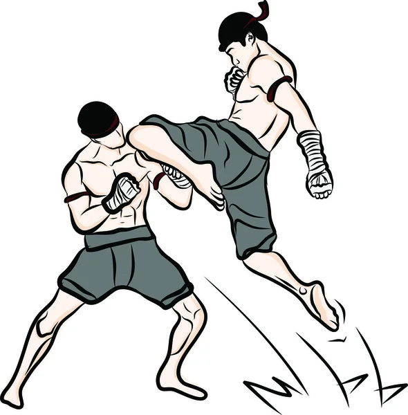 Arts martiaux thaïlandais dessinés à la main et muay thai boran — Image vectorielle