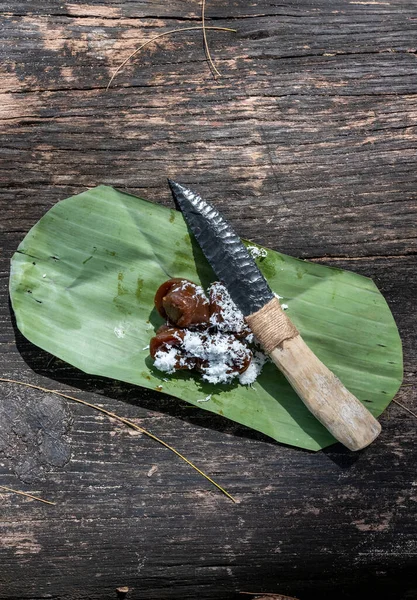 Stone Age Met Hand Gemaakt Obsidiaan Mes Kunst Van Steen — Stockfoto