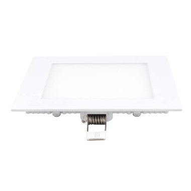 Beyaz izole bir arkaplanda logo olmadan tavana monte etmek için güçlü bir kare LED lamba