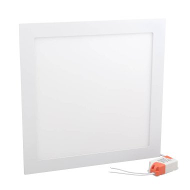 Beyaz izole bir arkaplanda logo olmadan tavana monte etmek için güçlü bir kare LED lamba