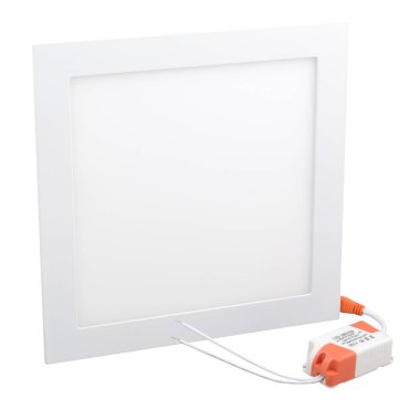 Beyaz izole bir arkaplanda logo olmadan tavana monte etmek için güçlü bir kare LED lamba