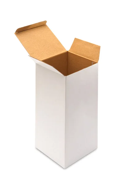 Leerer geöffneter Karton isoliert auf weißem Hintergrund — Stockfoto
