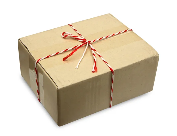 Close brown paper box on white — Stock Photo, Image