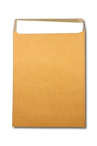 Бурый конверт документ с бумагой на белом фоне — стоковое фото