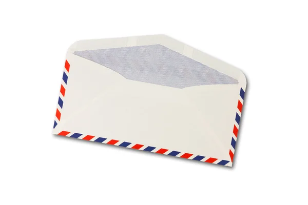 Envelope aberto por correio aéreo e papel isolado em fundo branco — Fotografia de Stock