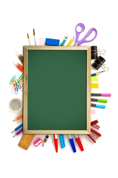 Office and student tool with blackboard over white background — Stock Photo, Image