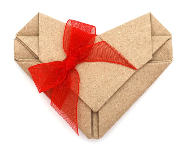 Origami recycle paper heart with bow tie — Stock Photo, Image