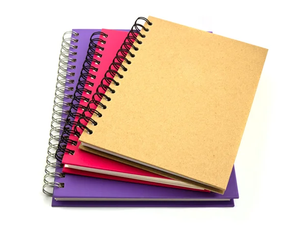 Pilha de pasta de anel livro ou notebook isolado em backgrou branco — Fotografia de Stock