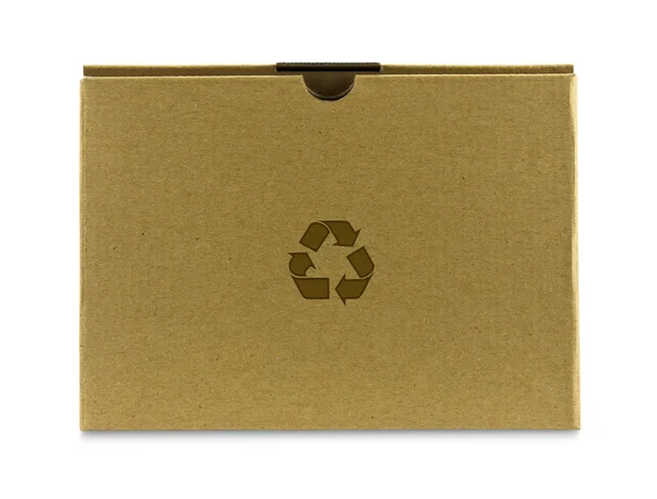 Nära brunt papper låda på vit — Stockfoto