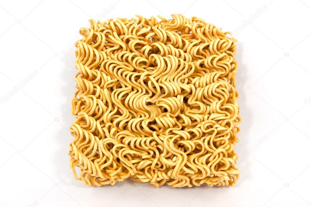 Dry instant noodle on white background