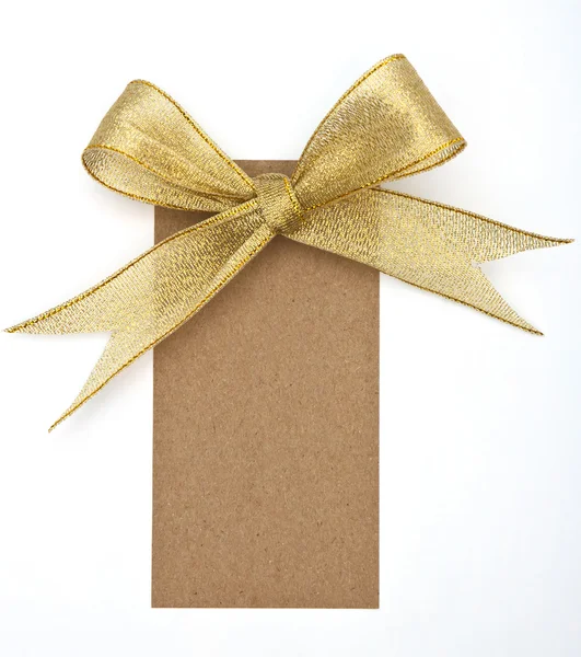 Close up of card note with ribbon on white background — Stock Photo, Image
