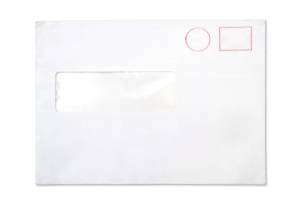 Vide enveloppe vierge avec une fenêtre, isolé sur blanc — Photo