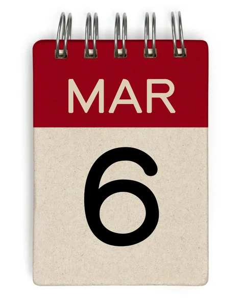 6 mar kalendarz — Zdjęcie stockowe