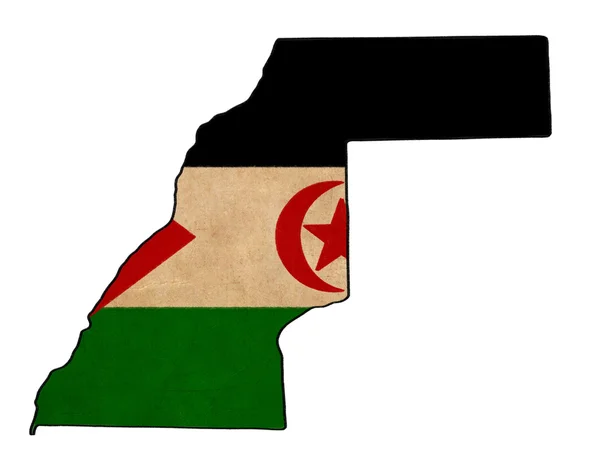 Mapa Západní Sahary na vlajce kresba, grunge a retro vlajky seri — Stock fotografie