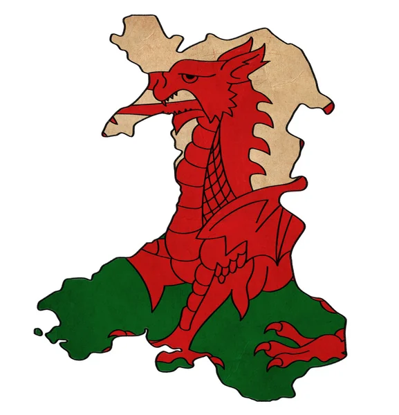 País de Gales mapa na bandeira desenho, grunge e retro bandeira série — Fotografia de Stock