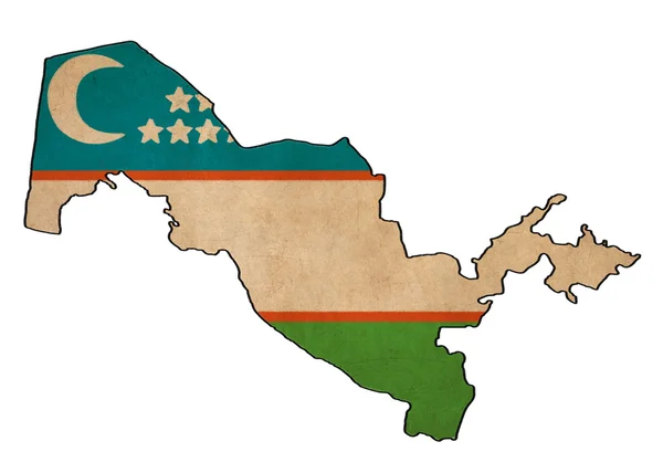 Mappa dell'Uzbekistan su disegno a bandiera, grunge e serie di bandiere retrò — Foto Stock