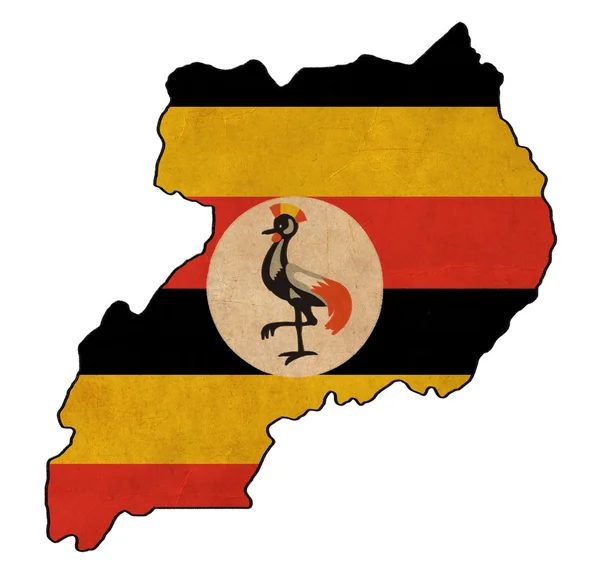 Uganda mapa en el dibujo de la bandera, grunge y serie bandera retro — Foto de Stock