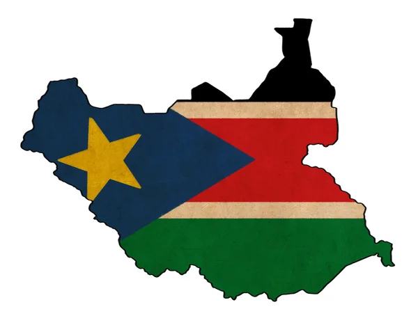 Jižní Súdán mapa na kreslení, grunge a série retro vlajky vlajky — Stock fotografie