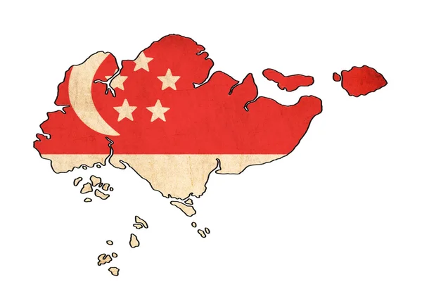 Singapore map on Singapore flag drawing ,grunge and retro flag s — Stock Photo, Image