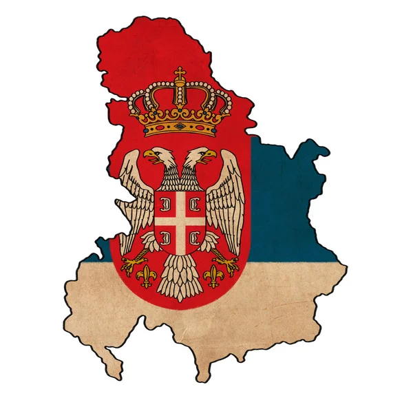 Serbia mapa en el dibujo de la bandera, grunge y serie bandera retro — Foto de Stock