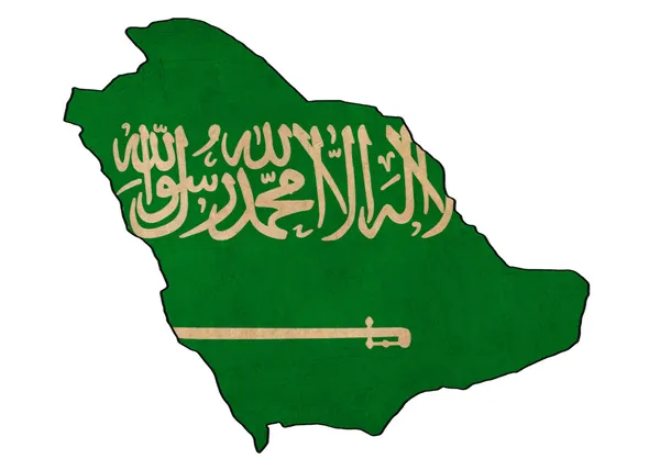 Карта Саудовской Аравии по рисунку флагов, гранжу и ретро-флагу — стоковое фото