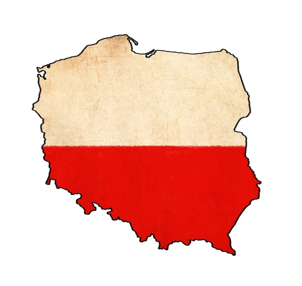 Mapa de Polonia en el dibujo de la bandera, grunge y serie bandera retro — Foto de Stock