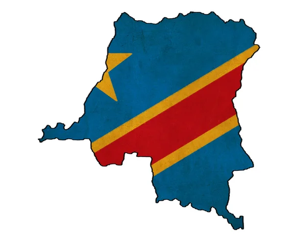 Demokratiska republiken Kongo karta på flaggan teckning, grunge en — Stockfoto