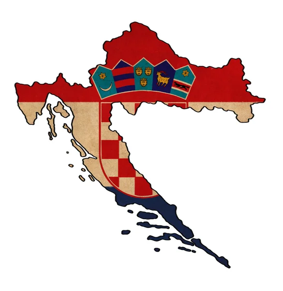 Croacia mapa en Croacia dibujo de la bandera, grunge y seri bandera retro —  Fotos de Stock