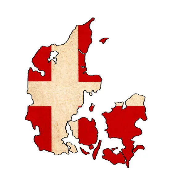 Danemark carte sur le drapeau du Danemark dessin, grunge et rétro série drapeau — Photo