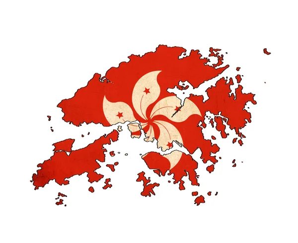 Hong Kong mapa em Hong Kong Bandeira desenho, grunge e retro bandeira s — Fotografia de Stock