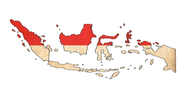 Indonesia mapa en Indonesia dibujo de la bandera, grunge y bandera retro s —  Fotos de Stock
