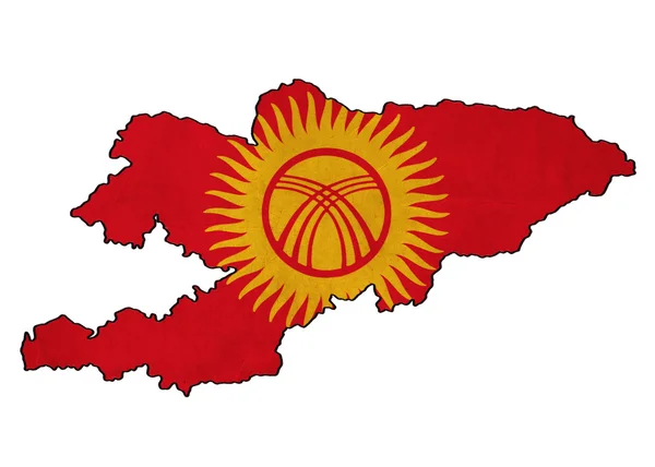 Mappa del Kirghizistan sulla bandiera del Kirghizistan disegno, grunge e bandiera retrò — Foto Stock