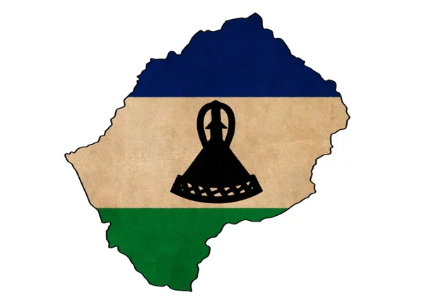 Carte Lesotho sur le drapeau Lesotho dessin, grunge et rétro série drapeau — Photo
