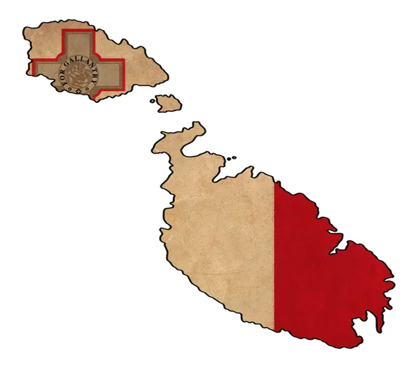 Malta mappa su Malta bandiera disegno, grunge e serie bandiera retrò — Foto Stock