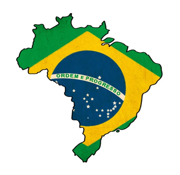 Brazilië kaart op Brazilië vlag tekening, grunge en retro vlag series — Stockfoto