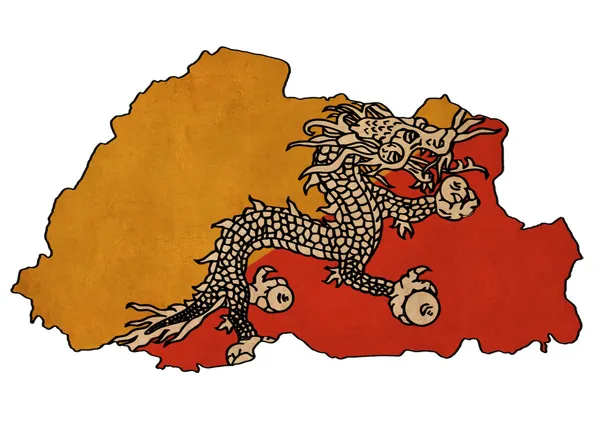 Bhutan map on bhutan flag drawing, grunge and retro flag series — Stockfoto