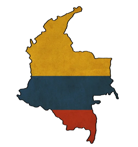 Colombia mapa en el dibujo de la bandera, grunge y serie bandera retro —  Fotos de Stock