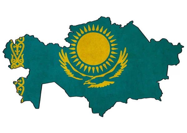 Mapa de Kazajstán en el dibujo de la bandera de Kazajstán, grunge y bandera retro — Foto de Stock