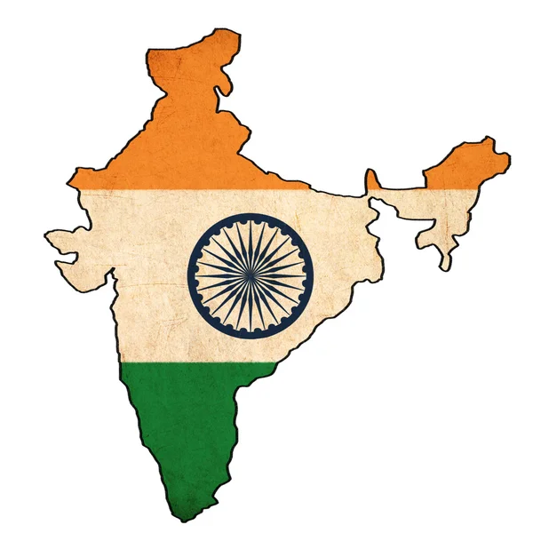 India map on India flag drawing ,grunge and retro flag series — Stock Photo, Image