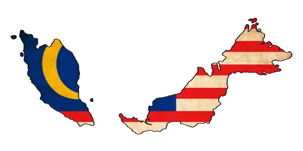 Malezja mapa na Malezji flaga, rysunek, grafika i flaga retro ser — Zdjęcie stockowe