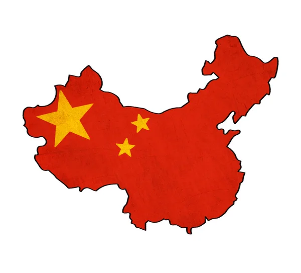 Çin harita üzerinde çizim, grunge ve retro bayrak serisi Çin bayrağı — Stok fotoğraf
