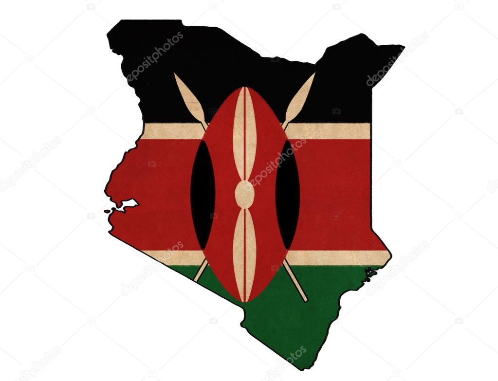 Kenya map on Kenya flag drawing ,grunge and retro flag series