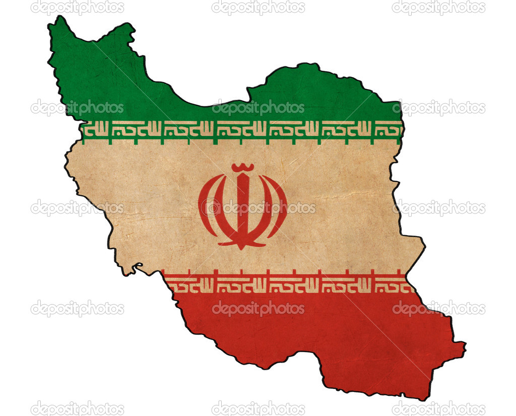 Iran map on Iran flag drawing ,grunge and retro flag series